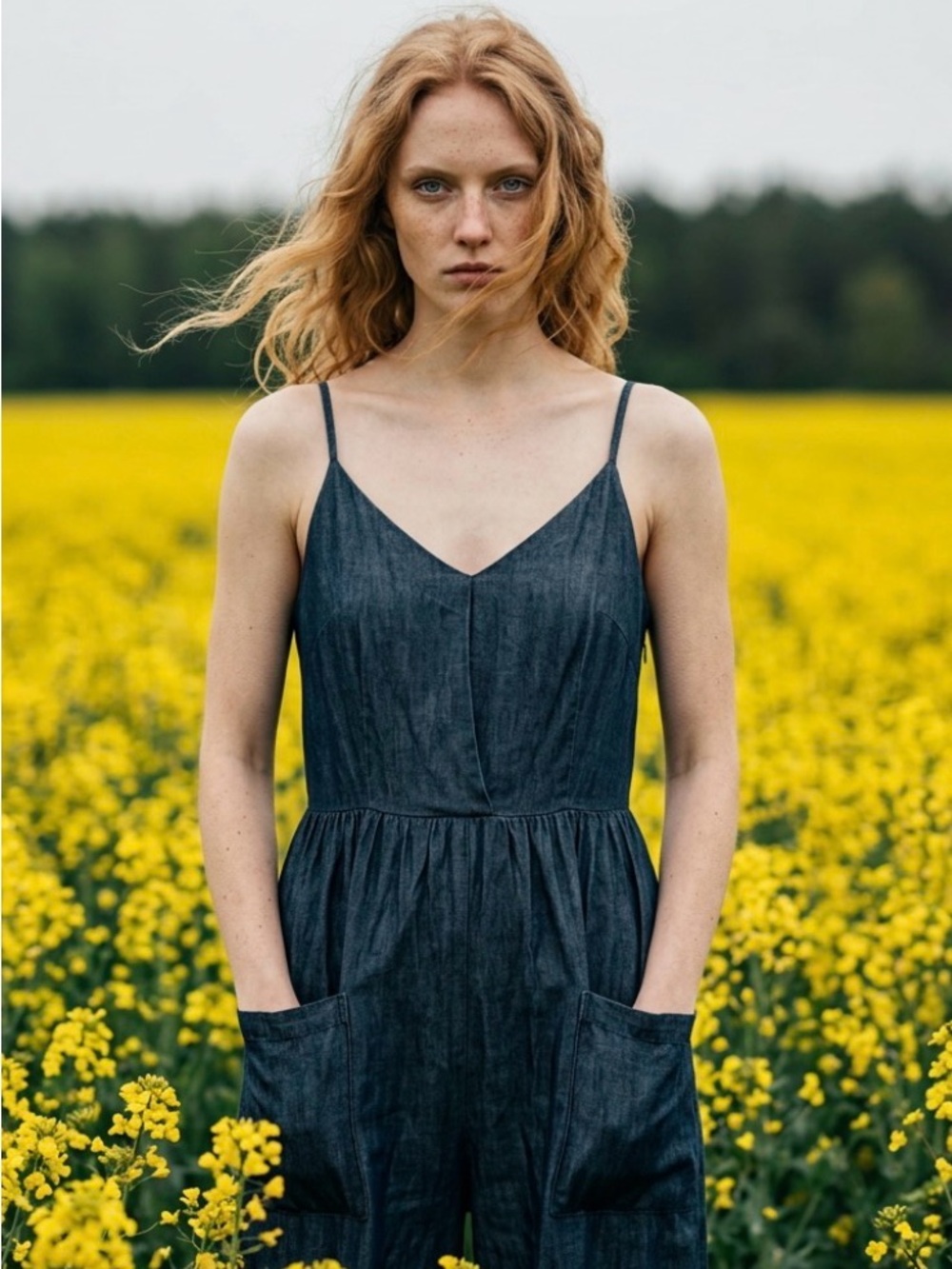 Women’s Dark Indigo Spaghetti-Strap Denim Overall midi